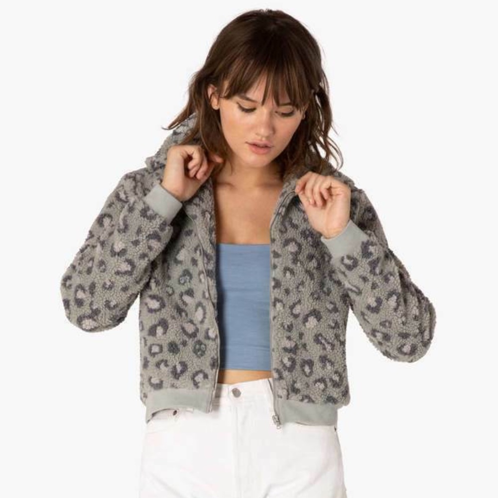 Beyond Yoga All Time Bomber Jacket in Grey Leopard